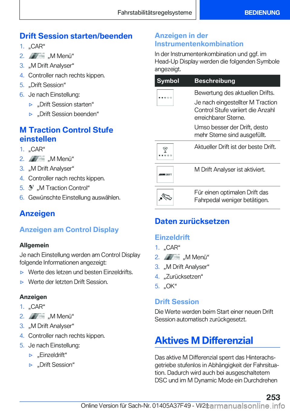 BMW M3 2022  Betriebsanleitungen (in German) �D�r�i�f�t��S�e�s�s�i�o�n��s�t�a�r�t�e�n�/�b�e�e�n�d�e�n�1�.x�C�A�Rv�2�.��x�M��M�e�n�