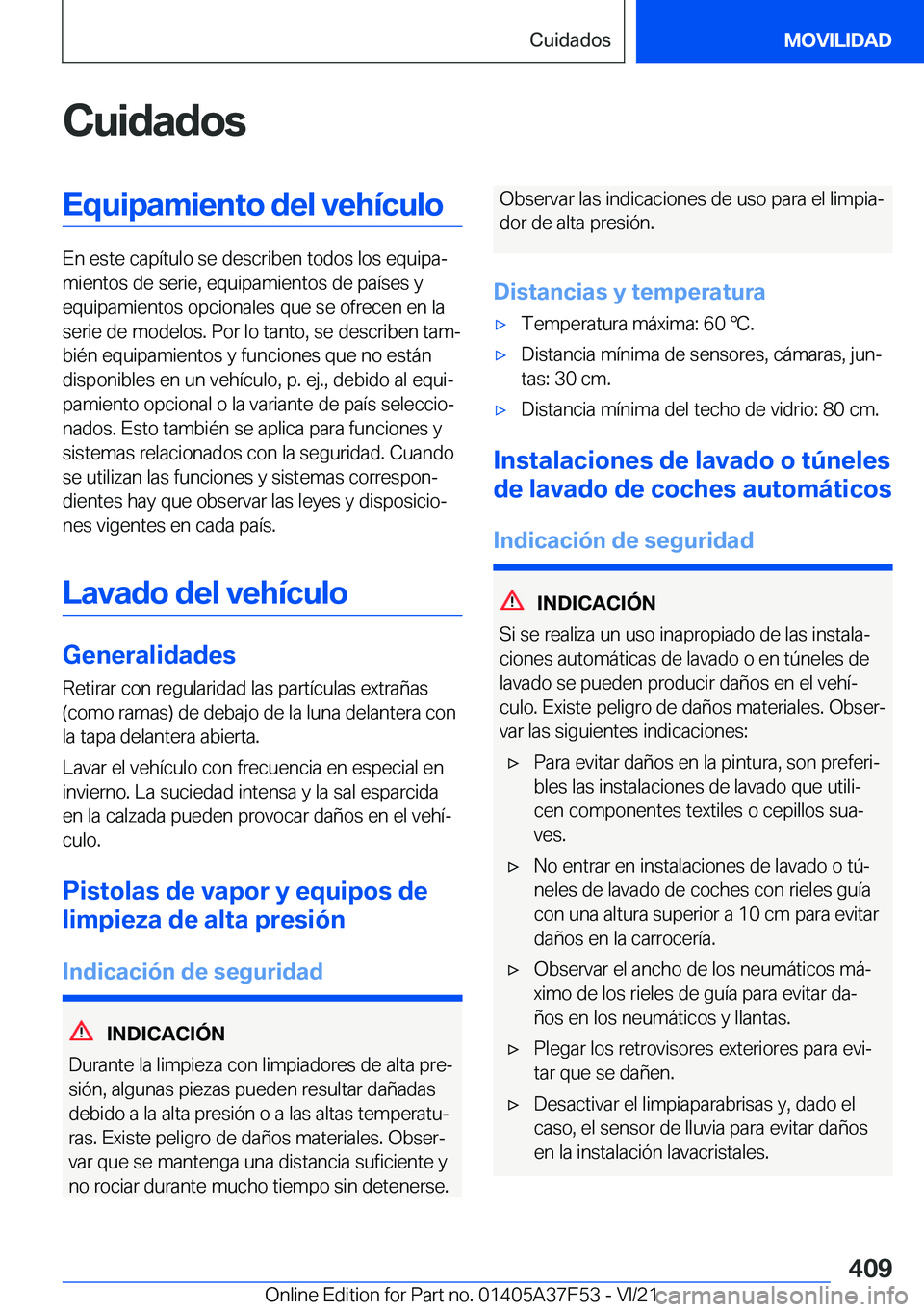BMW M3 2022  Manuales de Empleo (in Spanish) �C�u�i�d�a�d�o�s�E�q�u�i�p�a�m�i�e�n�t�o��d�e�l��v�e�h�