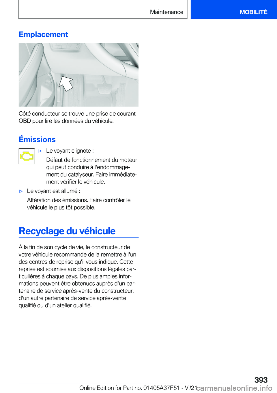 BMW M3 2022  Notices Demploi (in French) �E�m�p�l�a�c�e�m�e�n�t
�C�