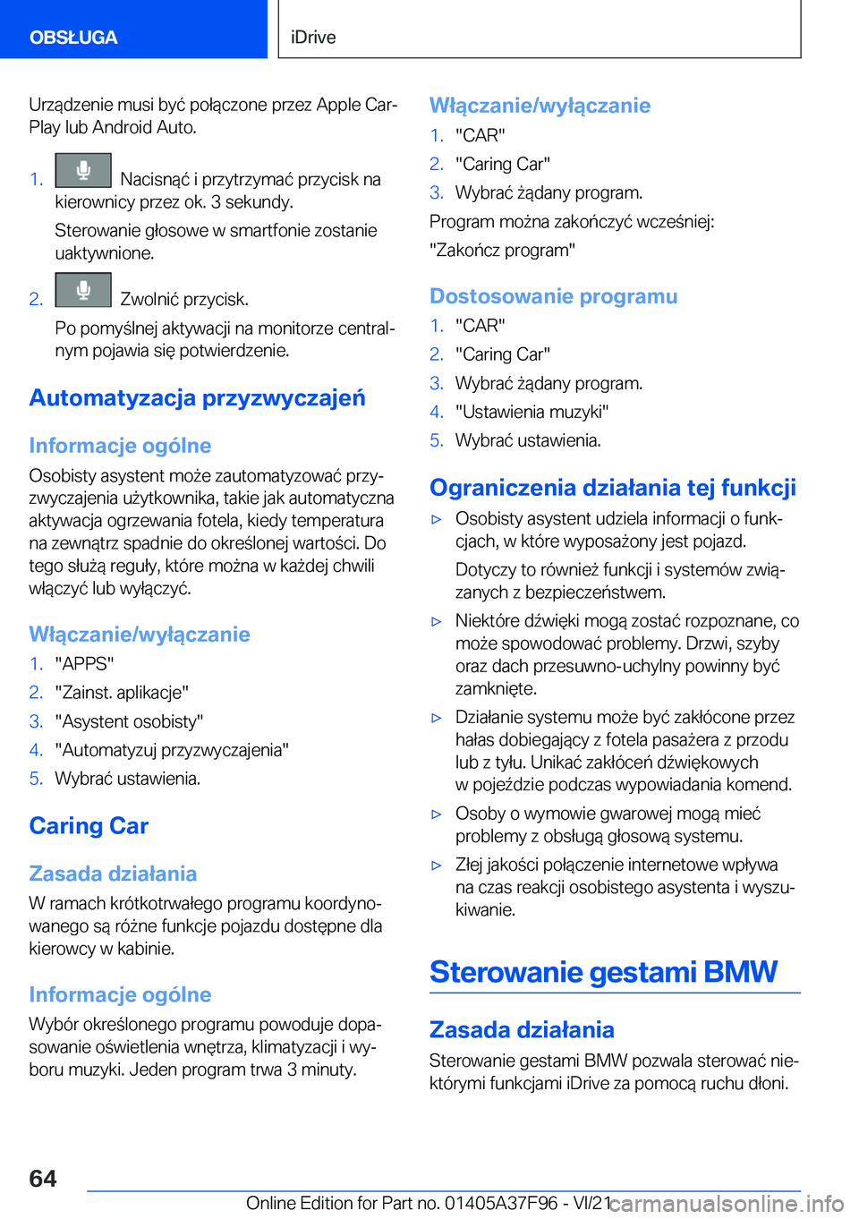 BMW M3 2022  Instrukcja obsługi (in Polish) �U�r�z�