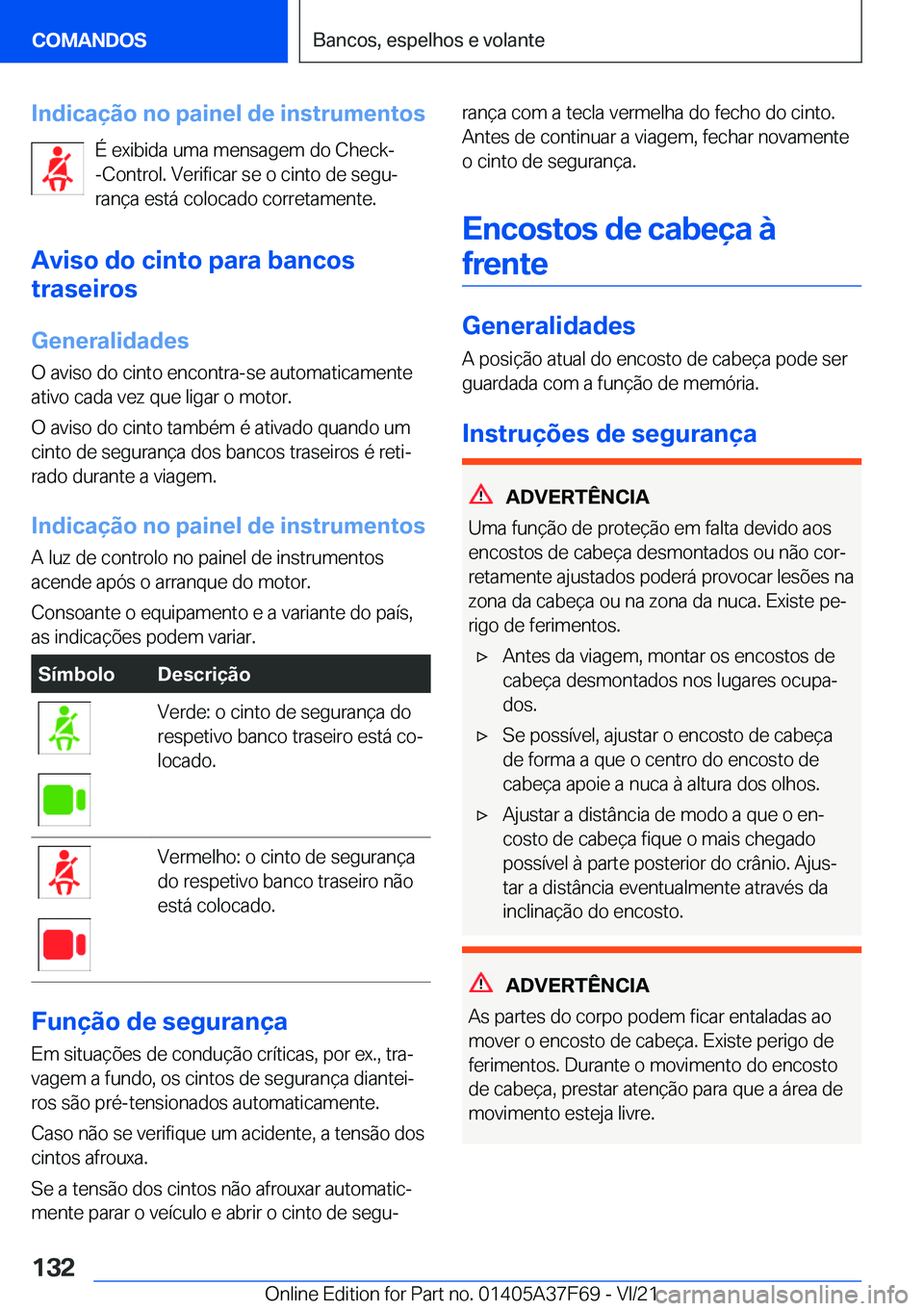 BMW M3 2022  Manual do condutor (in Portuguese) �I�n�d�i�c�a�