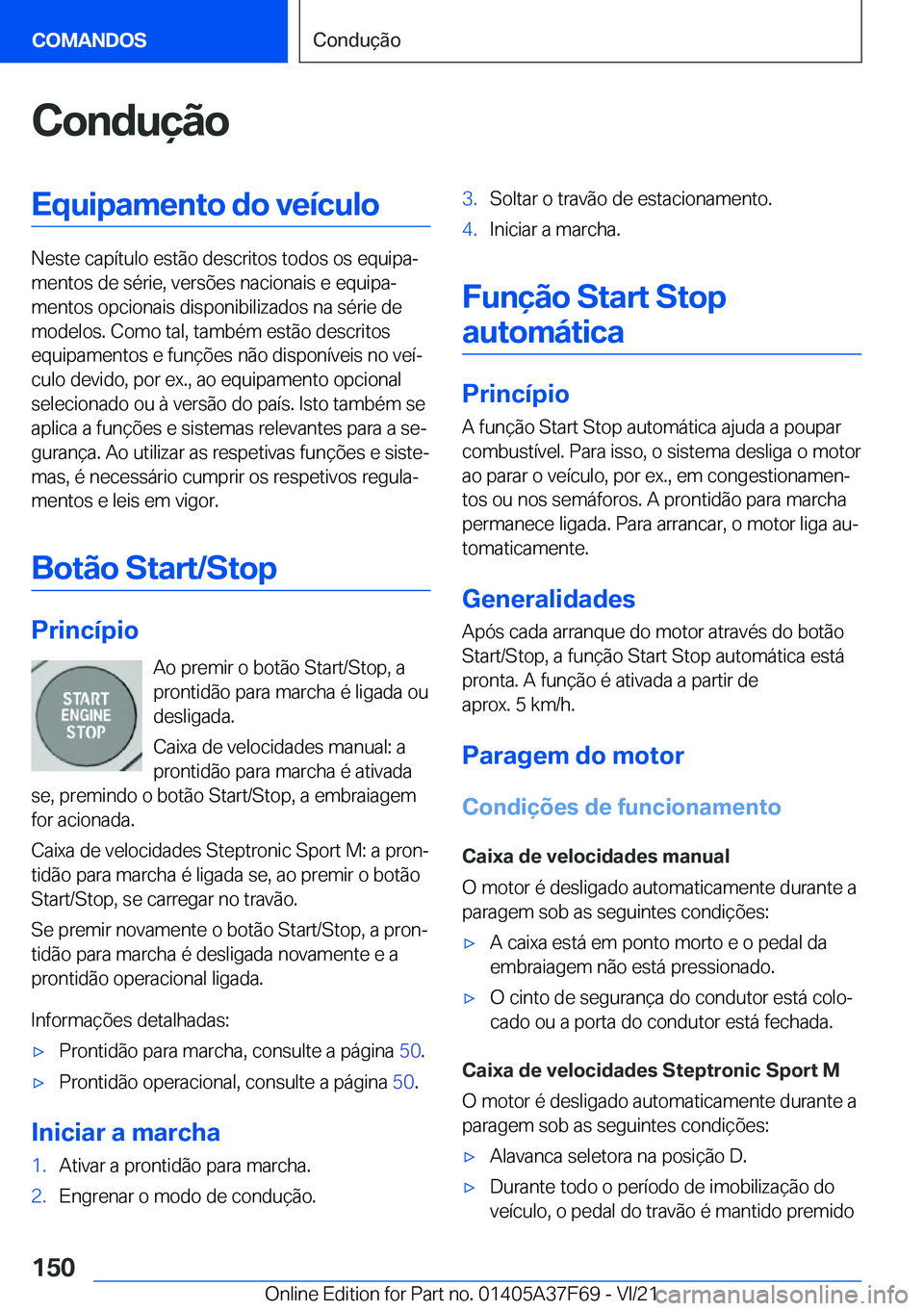 BMW M3 2022  Manual do condutor (in Portuguese) �C�o�n�d�u�