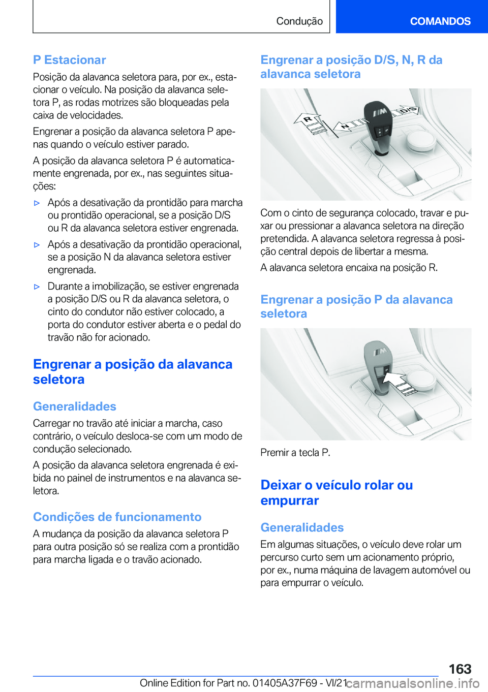BMW M3 2022  Manual do condutor (in Portuguese) �P��E�s�t�a�c�i�o�n�a�r�P�o�s�i�