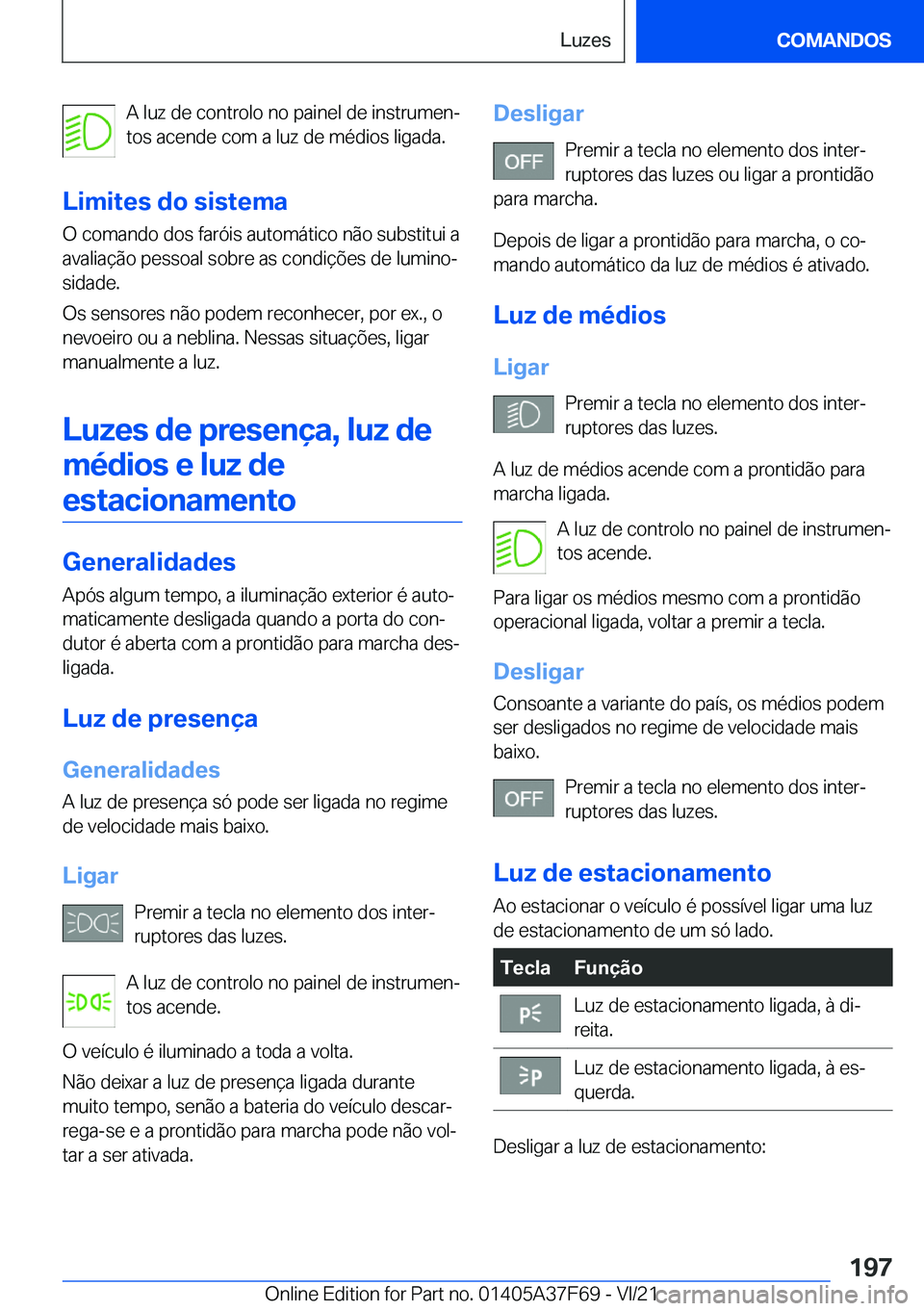 BMW M3 2022  Manual do condutor (in Portuguese) �A��l�u�z��d�e��c�o�n�t�r�o�l�o��n�o��p�a�i�n�e�l��d�e��i�n�s�t�r�u�m�e�nª
�t�o�s��a�c�e�n�d�e��c�o�m��a��l�u�z��d�e��m�é�d�i�o�s��l�i�g�a�d�a�.
�L�i�m�i�t�e�s��d�o��s�i�s�t�e�m�a
�