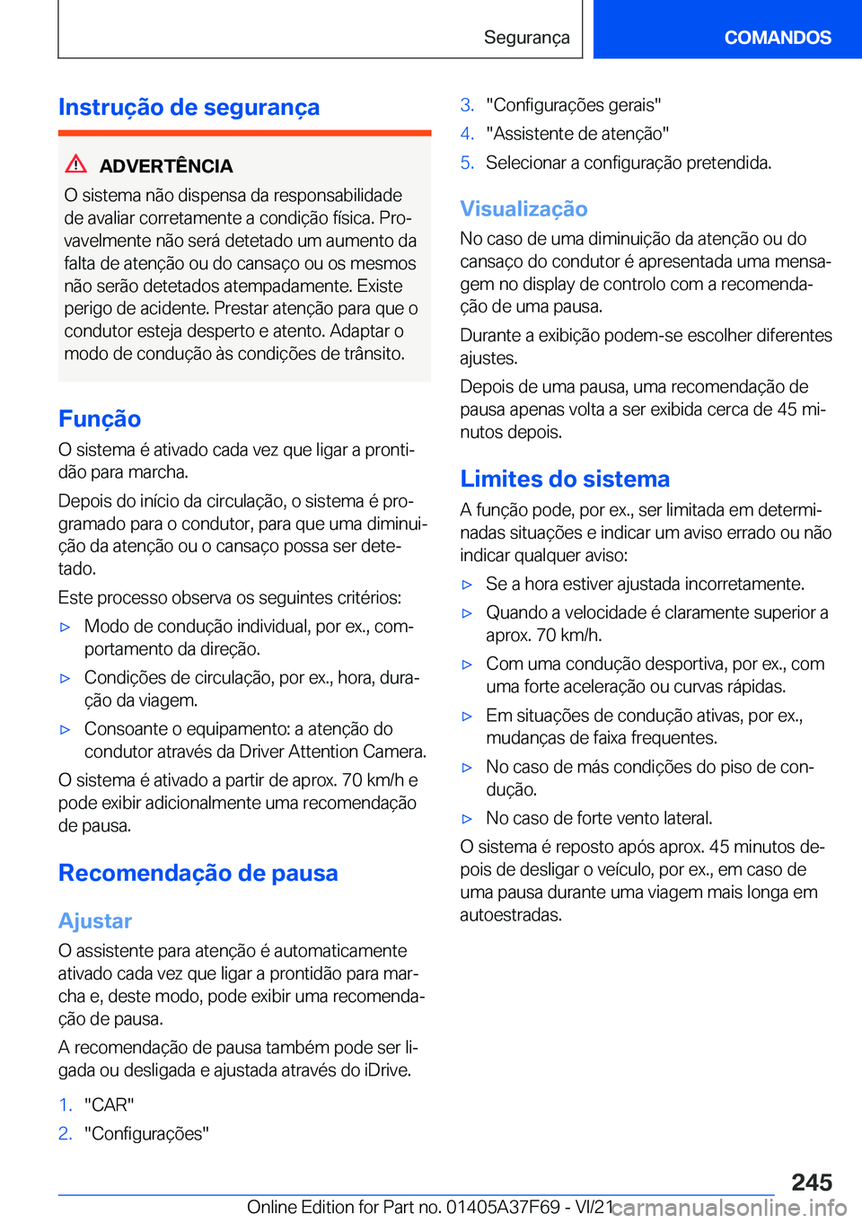 BMW M3 2022  Manual do condutor (in Portuguese) �I�n�s�t�r�u�