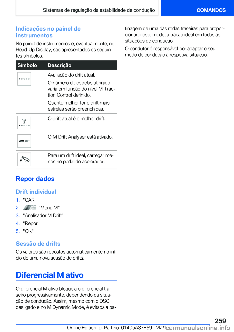 BMW M3 2022  Manual do condutor (in Portuguese) �I�n�d�i�c�a�