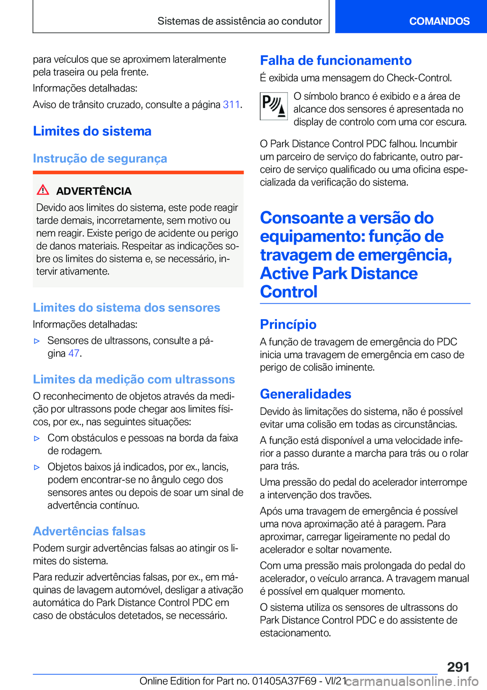BMW M3 2022  Manual do condutor (in Portuguese) �p�a�r�a��v�e�