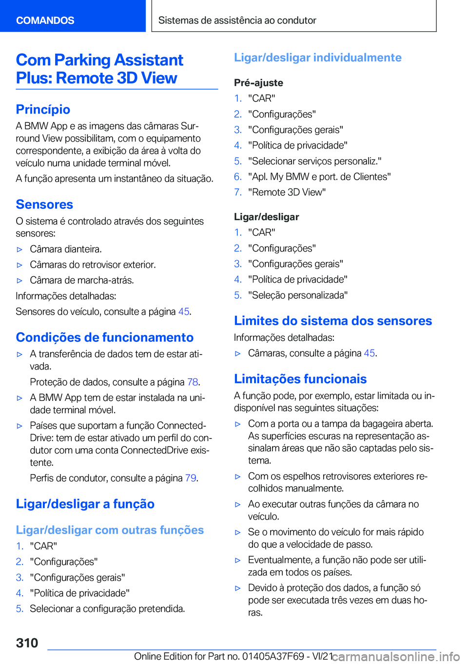 BMW M3 2022  Manual do condutor (in Portuguese) �C�o�m��P�a�r�k�i�n�g��A�s�s�i�s�t�a�n�t�P�l�u�s�:��R�e�m�o�t�e��3�D��V�i�e�w
�P�r�i�n�c�