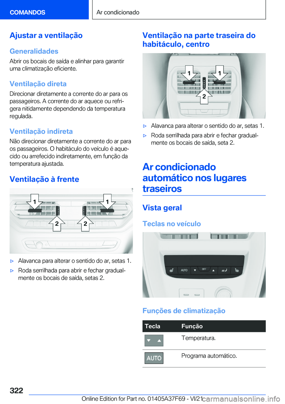 BMW M3 2022  Manual do condutor (in Portuguese) �A�j�u�s�t�a�r��a��v�e�n�t�i�l�a�