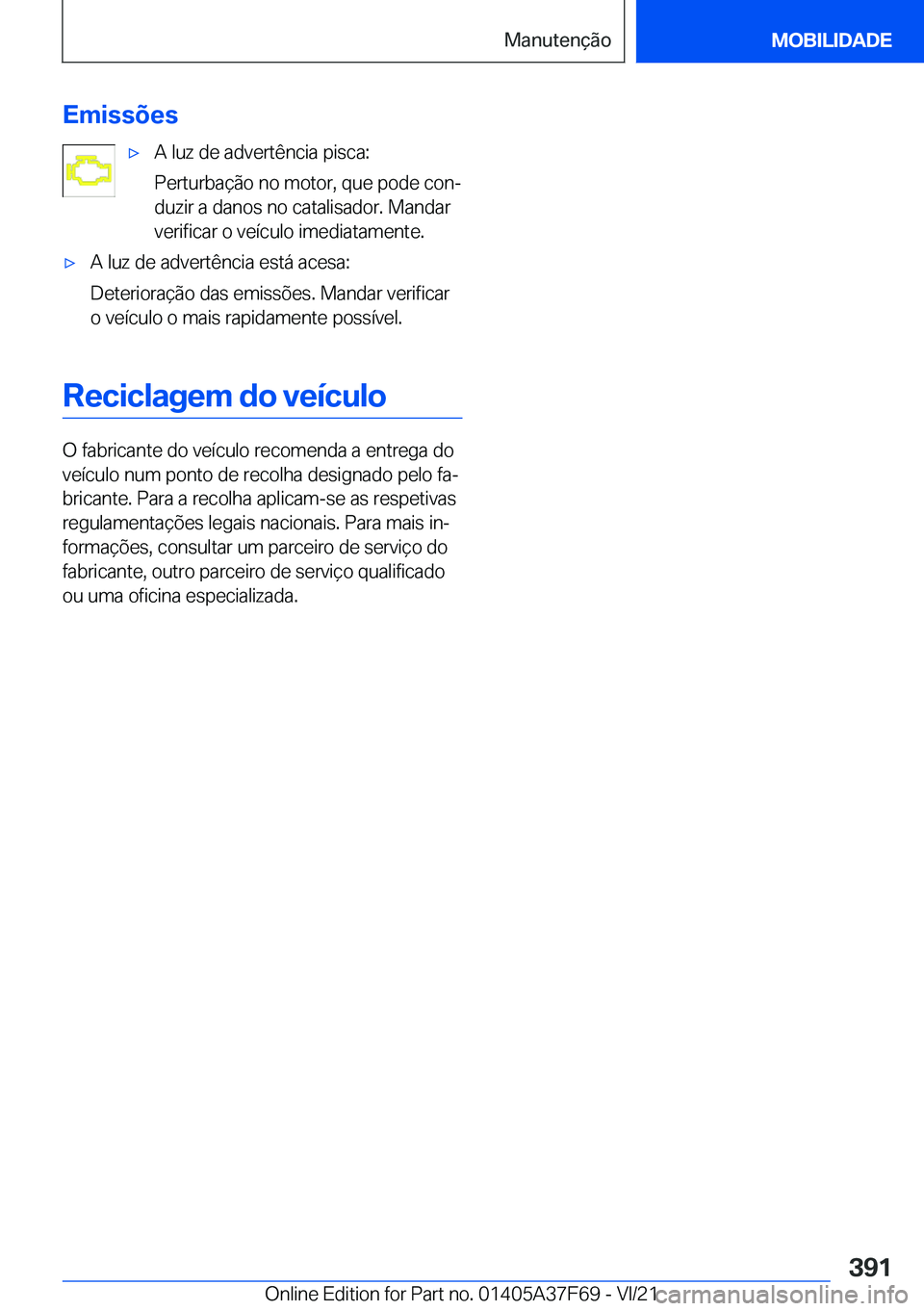 BMW M3 2022  Manual do condutor (in Portuguese) �E�m�i�s�s�