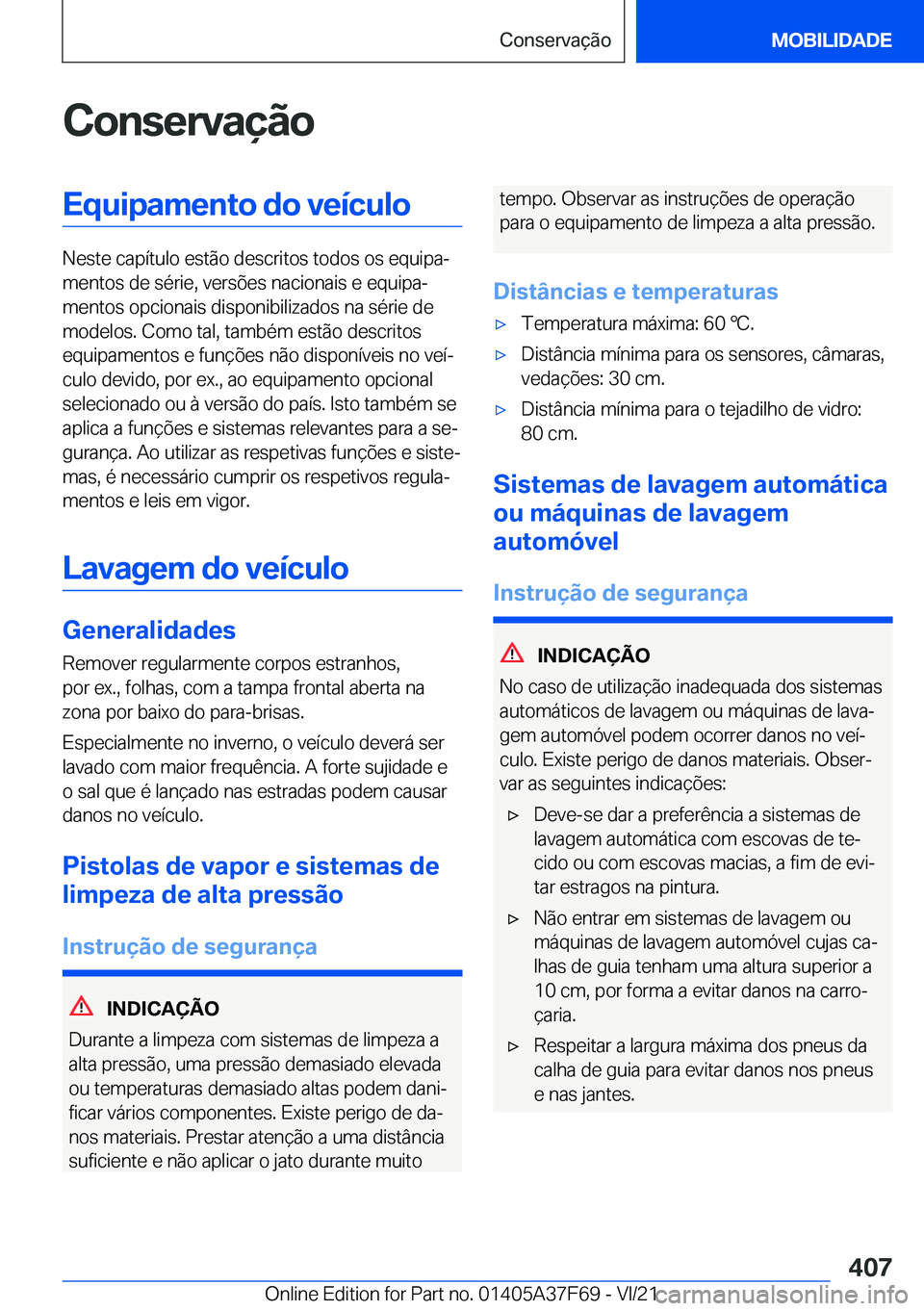 BMW M3 2022  Manual do condutor (in Portuguese) �C�o�n�s�e�r�v�a�