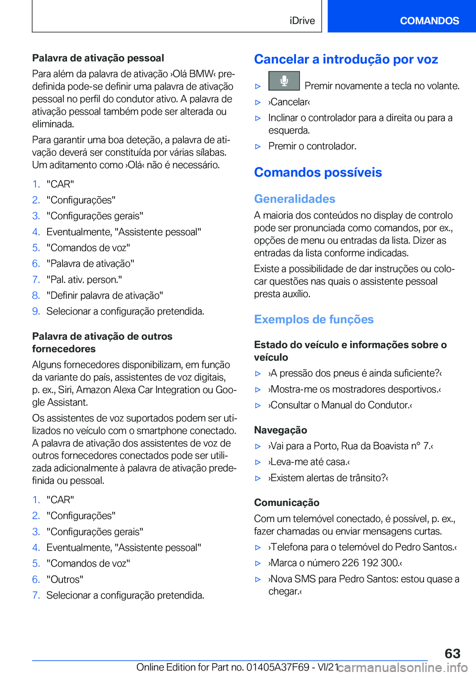 BMW M3 2022  Manual do condutor (in Portuguese) �P�a�l�a�v�r�a��d�e��a�t�i�v�a�