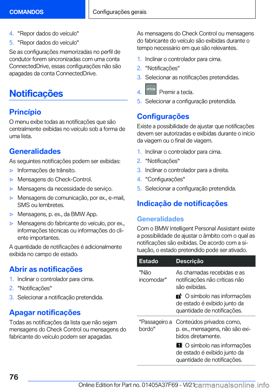 BMW M3 2022  Manual do condutor (in Portuguese) �4�.��R�e�p�o�r��d�a�d�o�s��d�o��v�e�