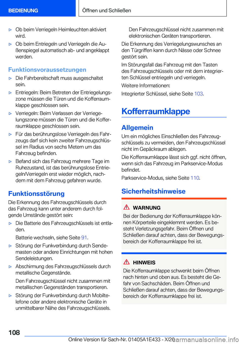BMW M3 2021  Betriebsanleitungen (in German) 'x�O�b��b�e�i�m��V�e�r�r�i�e�g�e�l�n��H�e�i�m�l�e�u�c�h�t�e�n��a�k�t�i�v�i�e�r�t�w�i�r�d�.'x�O�b��b�e�i�m��E�n�t�r�i�e�g�e�l�n��u�n�d��V�e�r�r�i�e�g�e�l�n��d�i�e��A�uj�