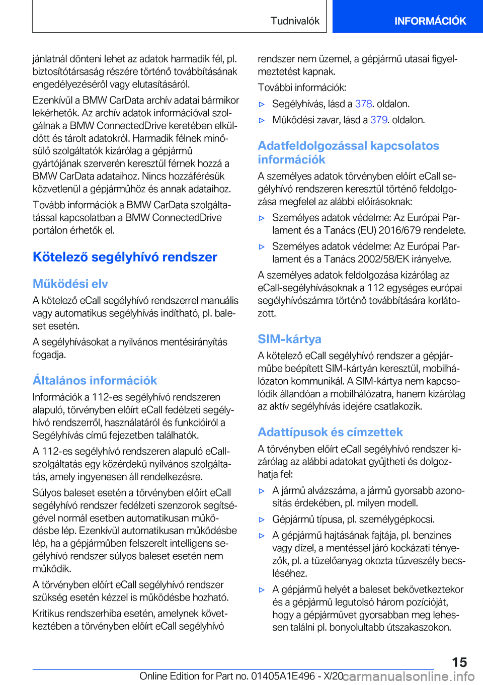 BMW M3 2021  Kezelési útmutató (in Hungarian) �j�