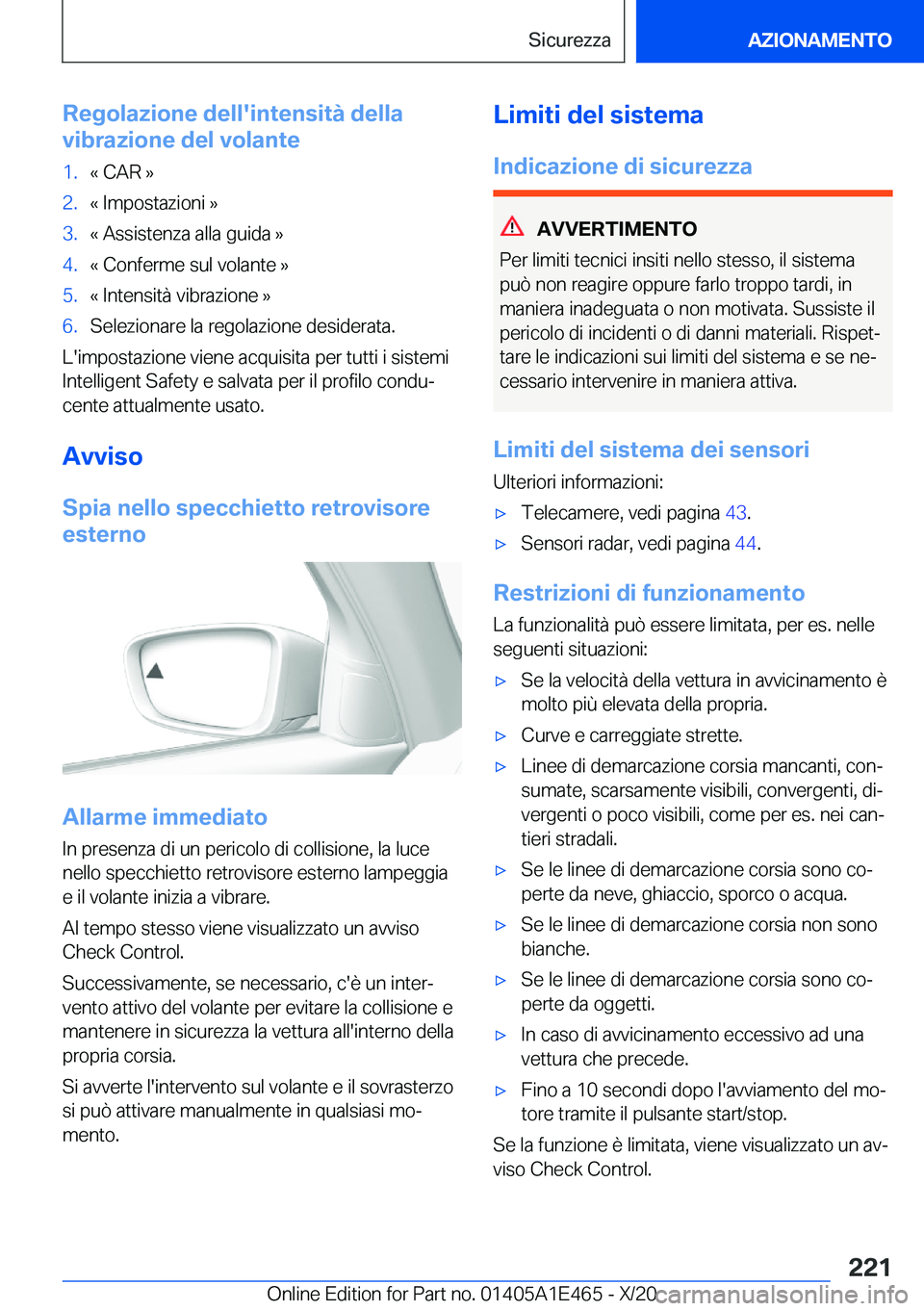 BMW M3 2021  Libretti Di Uso E manutenzione (in Italian) �R�e�g�o�l�a�z�i�o�n�e��d�e�l�l�'�i�n�t�e�n�s�i�t�