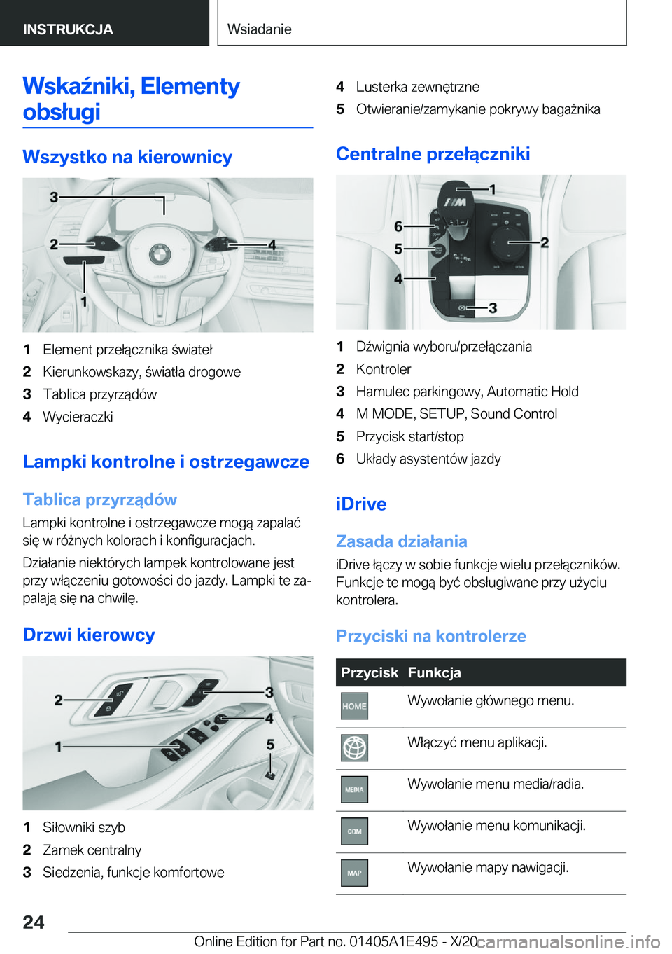 BMW M3 2021  Instrukcja obsługi (in Polish) �W�s�k�a7�n�i�k�i�,��E�l�e�m�e�n�t�y�o�b�s�ł�u�g�i
�W�s�z�y�s�t�k�o��n�a��k�i�e�r�o�w�n�i�c�y
�1�E�l�e�m�e�n�t��p�r�z�e�ł�