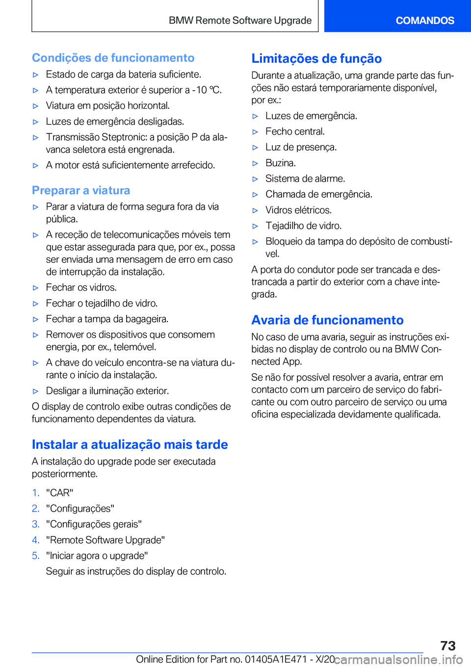 BMW M3 2021  Manual do condutor (in Portuguese) �C�o�n�d�i�