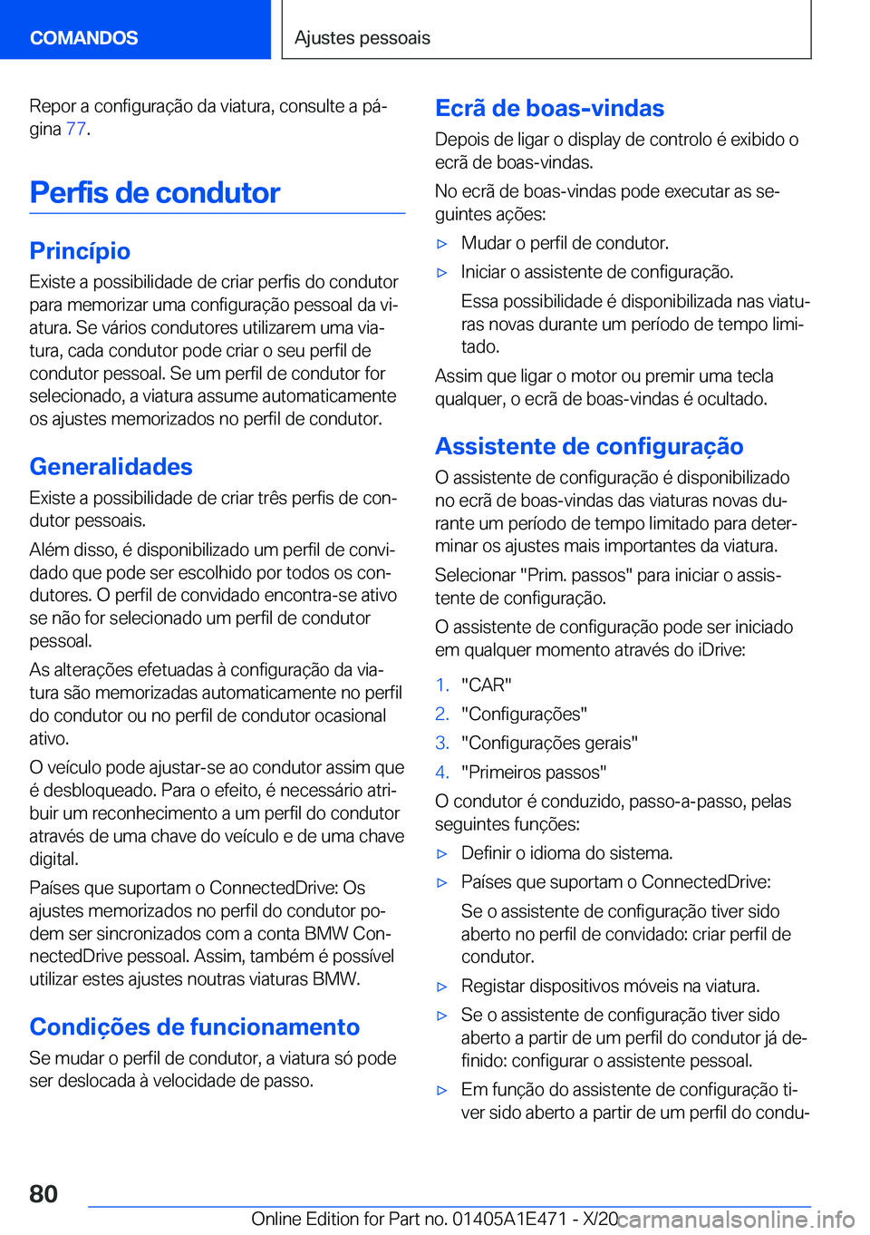 BMW M3 2021  Manual do condutor (in Portuguese) �R�e�p�o�r��a��c�o�n�f�i�g�u�r�a�