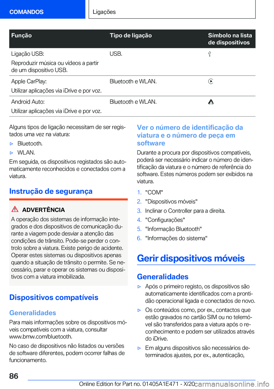 BMW M3 2021  Manual do condutor (in Portuguese) �F�u�n�
