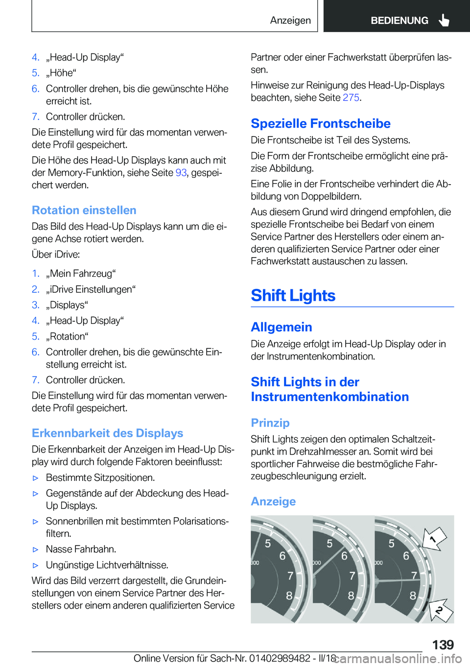 BMW M3 2018  Betriebsanleitungen (in German) �4�.x�H�e�a�d�-�U�p� �D�i�s�p�l�a�yv�5�.x�H�