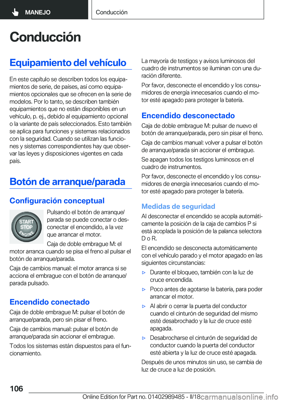 BMW M3 2018  Manuales de Empleo (in Spanish) �C�o�n�d�u�c�c�i�
