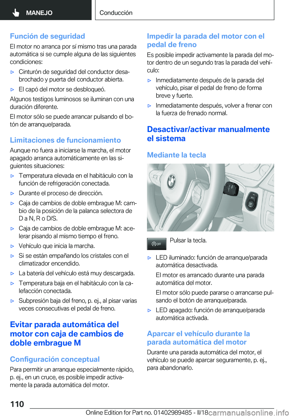 BMW M3 2018  Manuales de Empleo (in Spanish) �F�u�n�c�i�