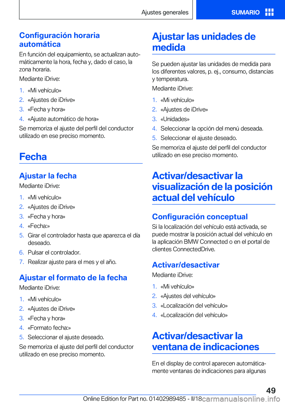 BMW M3 2018  Manuales de Empleo (in Spanish) �C�o�n�f�i�g�u�r�a�c�i�