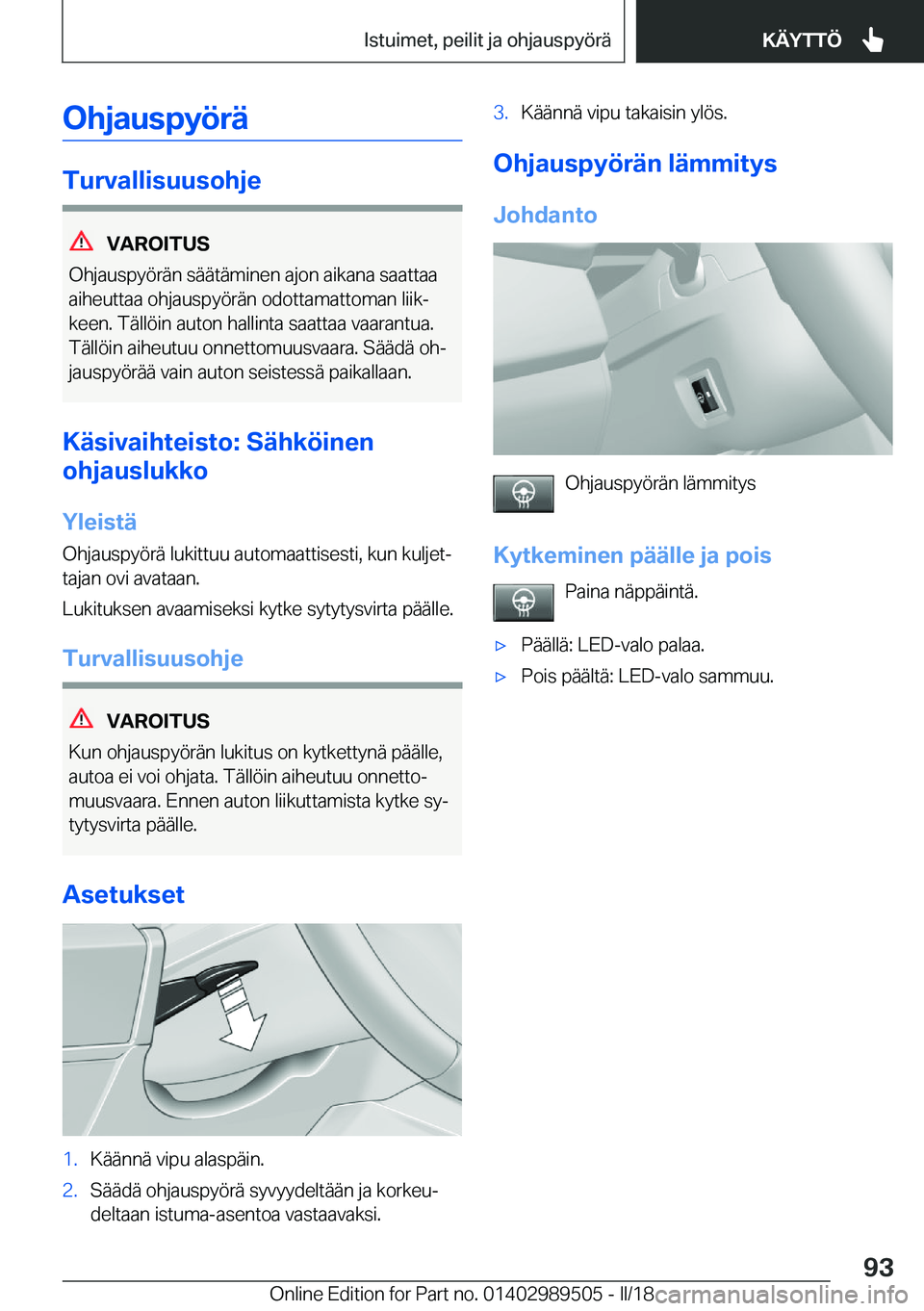 BMW M3 2018  Omistajan Käsikirja (in Finnish) �O�h�j�a�u�s�p�Z�