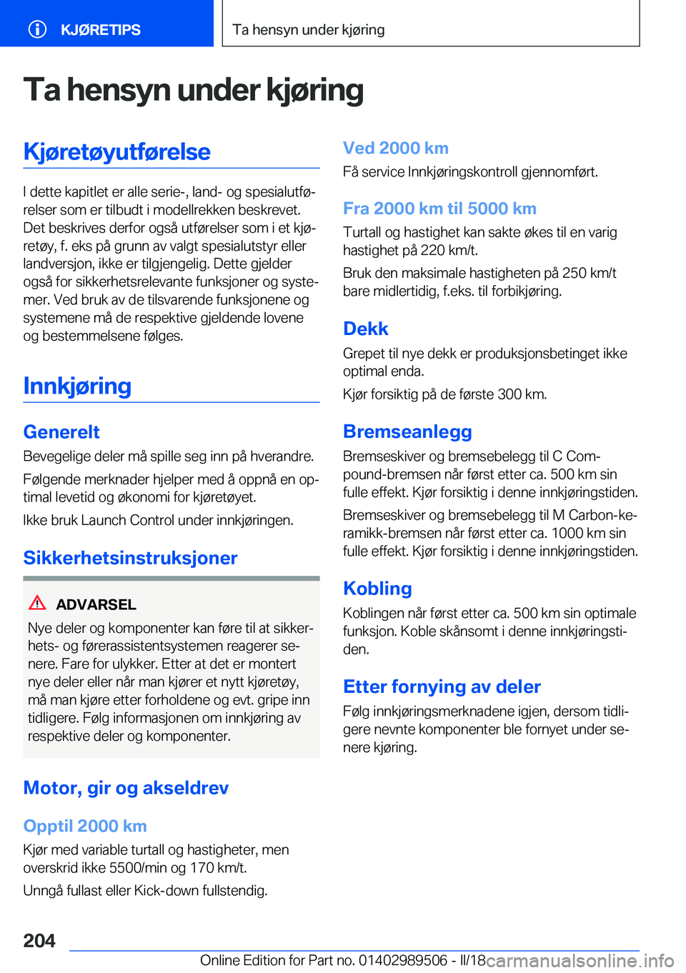 BMW M3 2018  InstruksjonsbØker (in Norwegian) �T�a��h�e�n�s�Z�n��u�n�d�e�r��k�j�