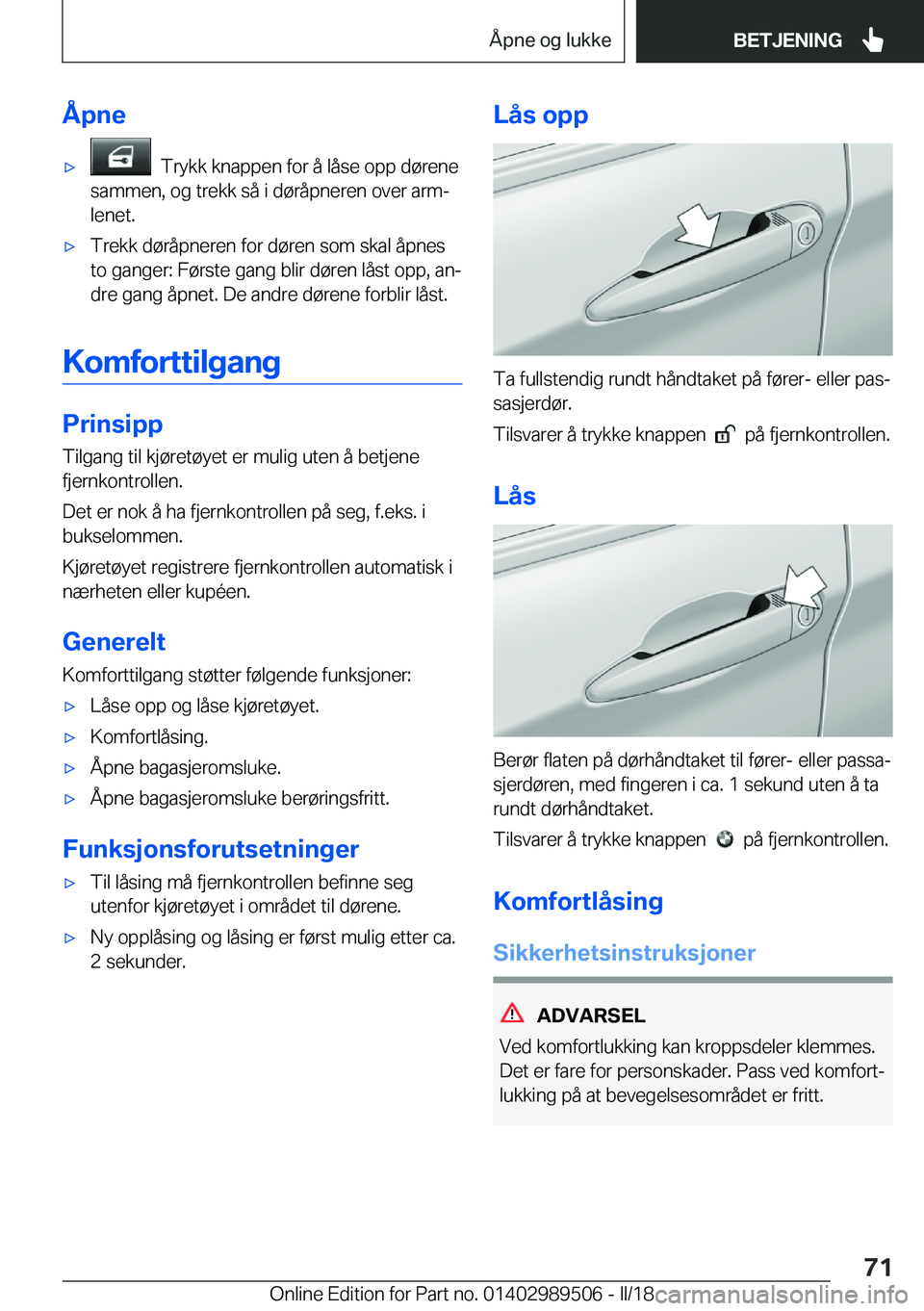 BMW M3 2018  InstruksjonsbØker (in Norwegian) �