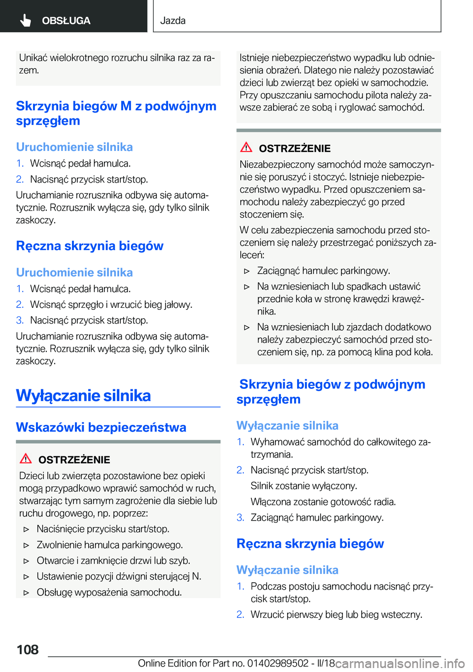 BMW M3 2018  Instrukcja obsługi (in Polish) �U�n�i�k�a�