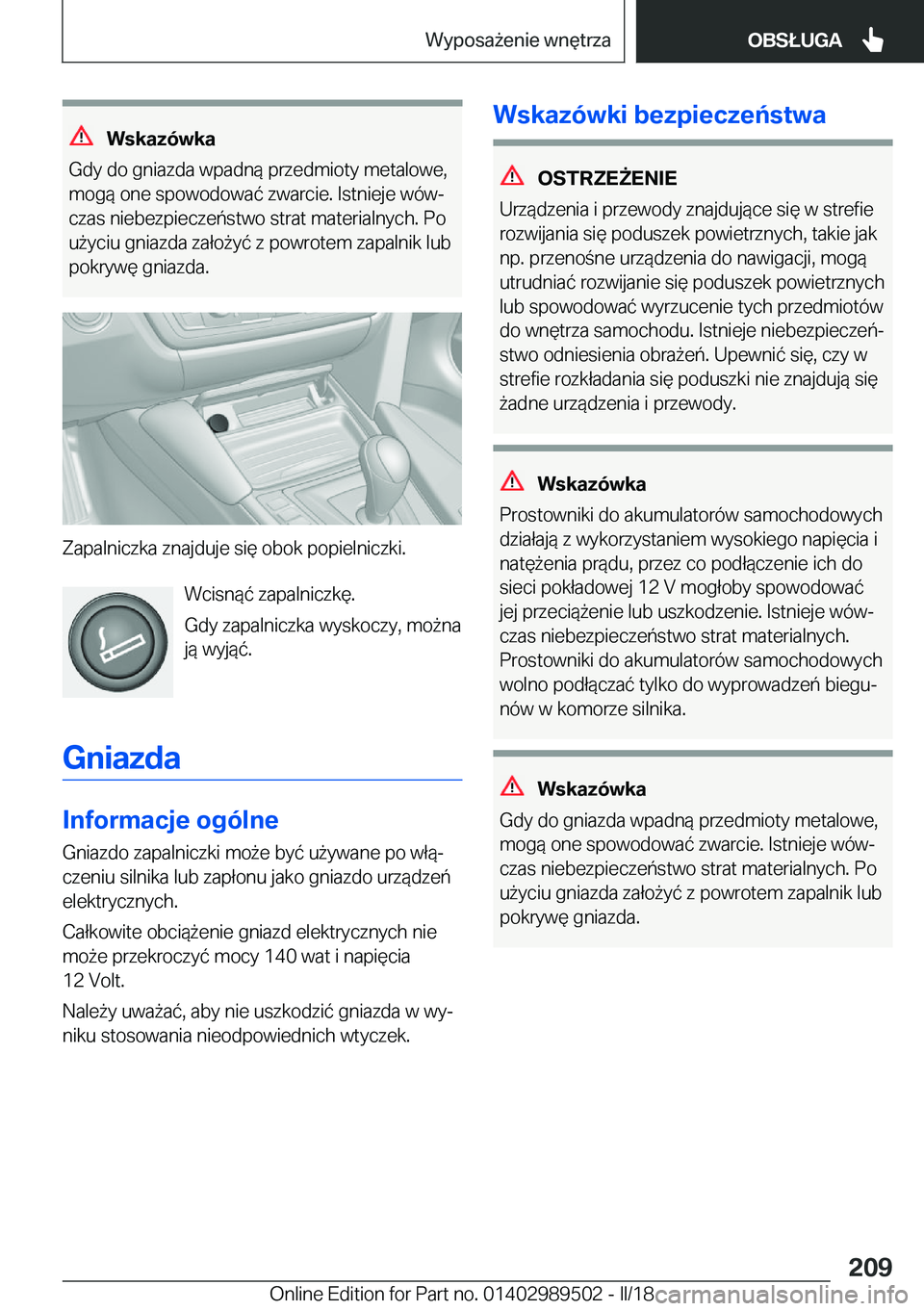 BMW M3 2018  Instrukcja obsługi (in Polish) �W�s�k�a�z�