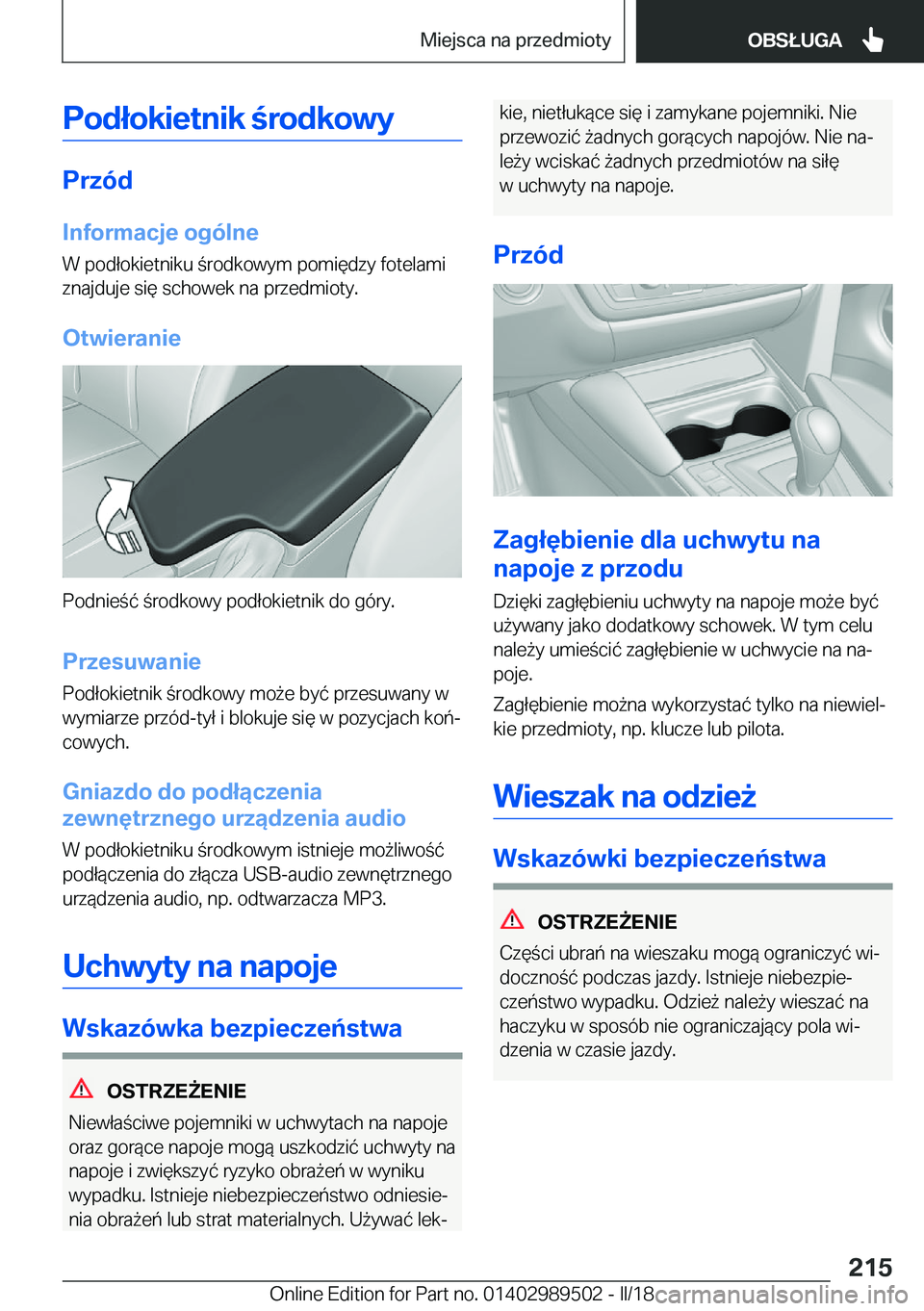 BMW M3 2018  Instrukcja obsługi (in Polish) �P�o�d�ł�o�k�i�e�t�n�i�k��r�o�d�k�o�w�y
�P�r�z�