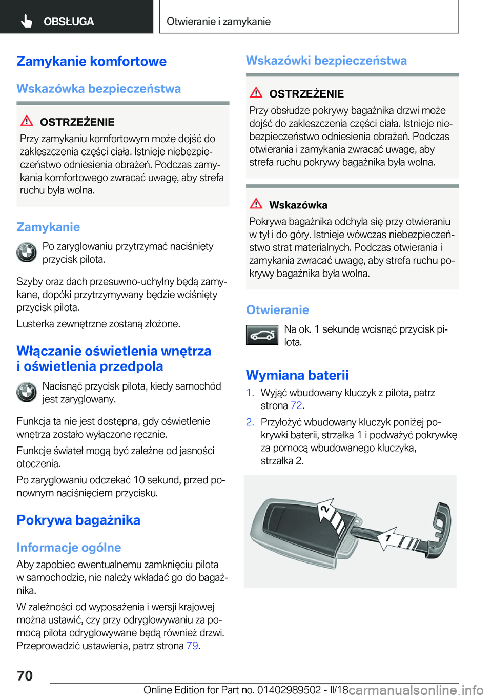 BMW M3 2018  Instrukcja obsługi (in Polish) �Z�a�m�y�k�a�n�i�e��k�o�m�f�o�r�t�o�w�e
�W�s�k�a�z�