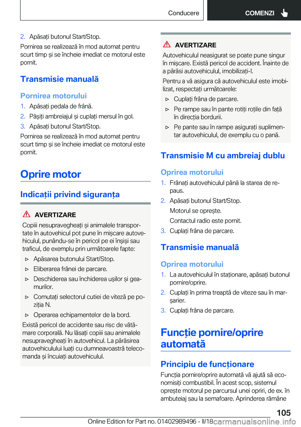 BMW M3 2018  Ghiduri De Utilizare (in Romanian) �2�.�A�p�