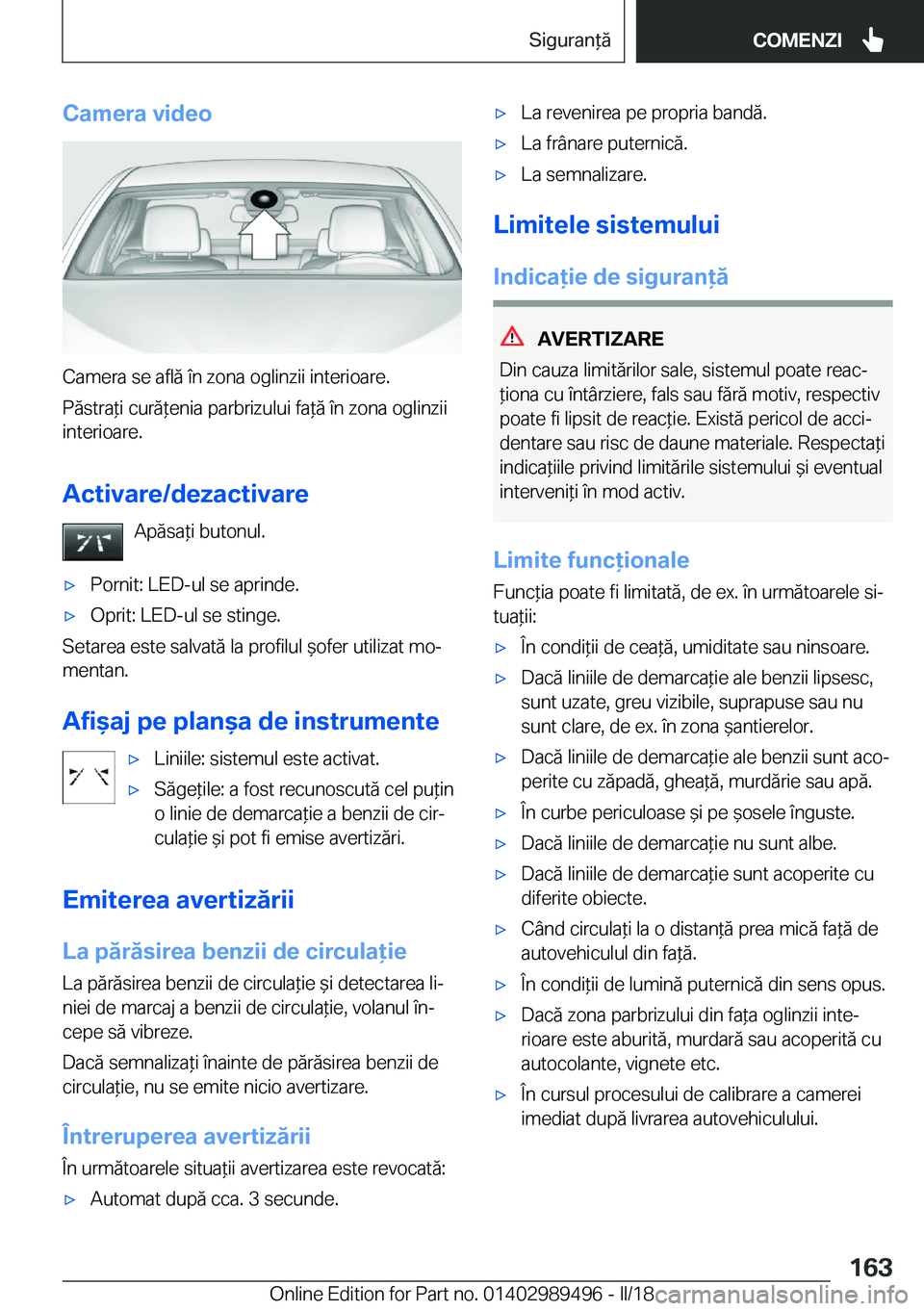 BMW M3 2018  Ghiduri De Utilizare (in Romanian) �C�a�m�e�r�a��v�i�d�e�o
�C�a�m�e�r�a� �s�e� �a�f�l�