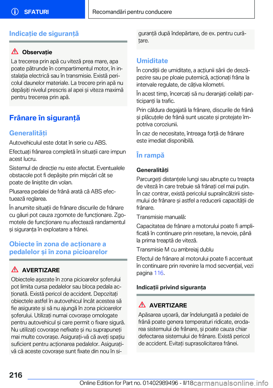 BMW M3 2018  Ghiduri De Utilizare (in Romanian) �I�n�d�i�c�a�i�e��d�e��s�i�g�u�r�a�n�