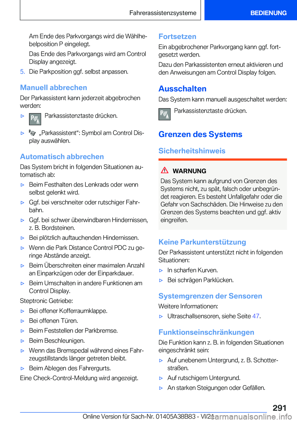 BMW M4 2022  Betriebsanleitungen (in German) �A�m��E�n�d�e��d�e�s��P�a�r�k�v�o�r�g�a�n�g�s��w�i�r�d��d�i�e��W�