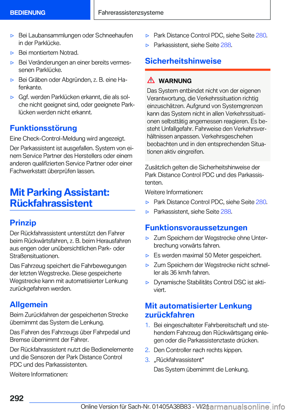 BMW M4 2022  Betriebsanleitungen (in German) 'x�B�e�i��L�a�u�b�a�n�s�a�m�m�l�u�n�g�e�n��o�d�e�r��S�c�h�n�e�e�h�a�u�f�e�n�i�n��d�e�r��P�a�r�k�l�
