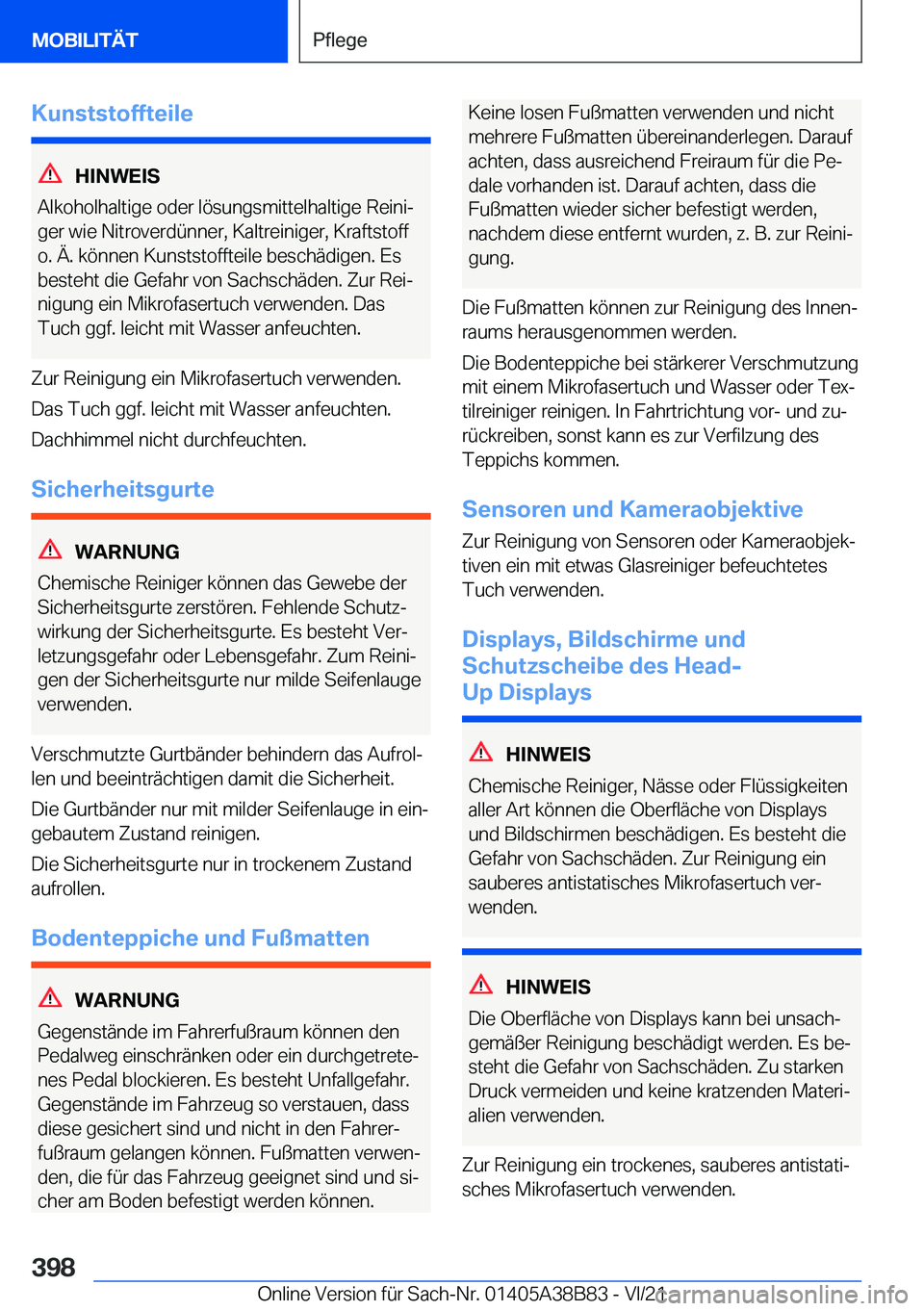 BMW M4 2022  Betriebsanleitungen (in German) �K�u�n�s�t�s�t�o�f�f�t�e�i�l�e
�H�I�N�W�E�I�S
�A�l�k�o�h�o�l�h�a�l�t�i�g�e��o�d�e�r��l�