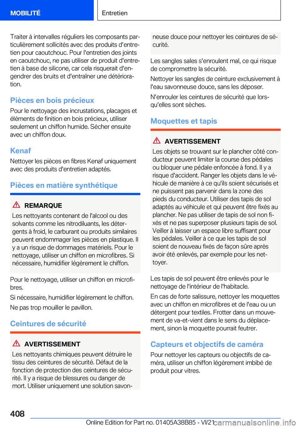 BMW M4 2022  Notices Demploi (in French) �T�r�a�i�t�e�r��
