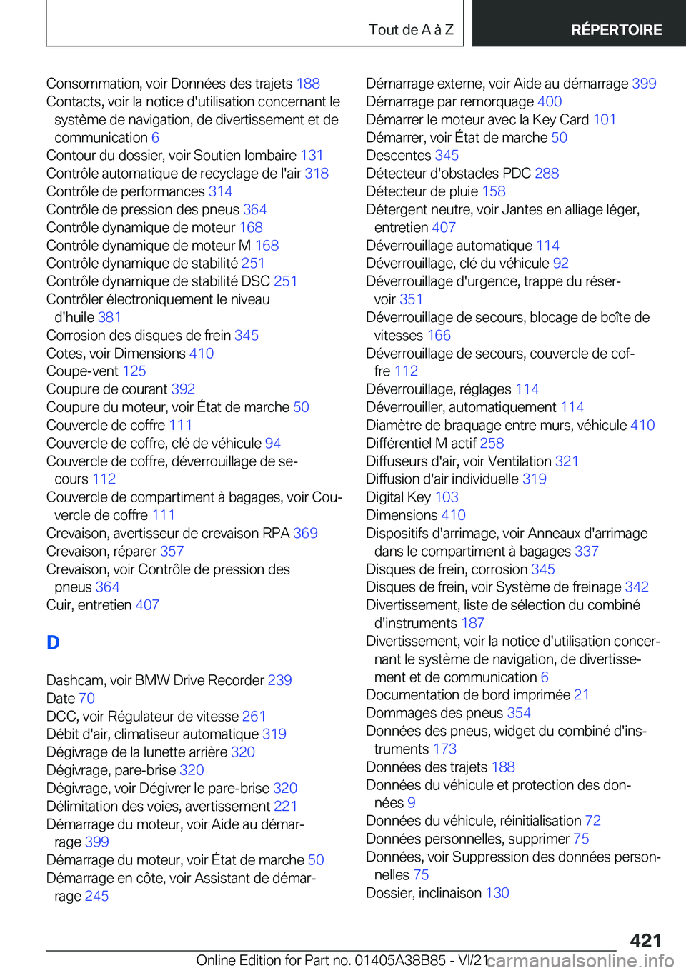 BMW M4 2022  Notices Demploi (in French) �C�o�n�s�o�m�m�a�t�i�o�n�,��v�o�i�r��D�o�n�n�é�e�s��d�e�s��t�r�a�j�e�t�s��1�8�8�
�C�o�n�t�a�c�t�s�,��v�o�i�r��l�a��n�o�t�i�c�e��d�'�u�t�i�l�i�s�a�t�i�o�n��c�o�n�c�e�r�n�a�n�t��l�e �s�