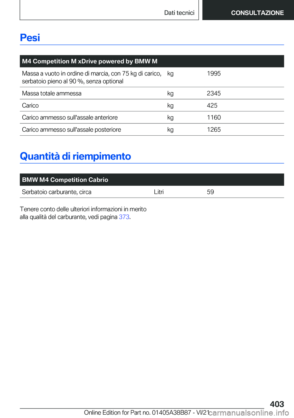 BMW M4 2022  Libretti Di Uso E manutenzione (in Italian) �P�e�s�i
�
�M�4��C�o�m�p�e�t�i�t�i�o�n��M��x�D�r�i�v�e��p�o�w�e�r�e�d��b�y��B�M�W��M�M�a�s�s�a��a��v�u�o�t�o��i�n��o�r�d�i�n�e��d�i��m�a�r�c�i�a�,��c�o�n��7�5��k�g��d�i��c�a�r�i�c�o