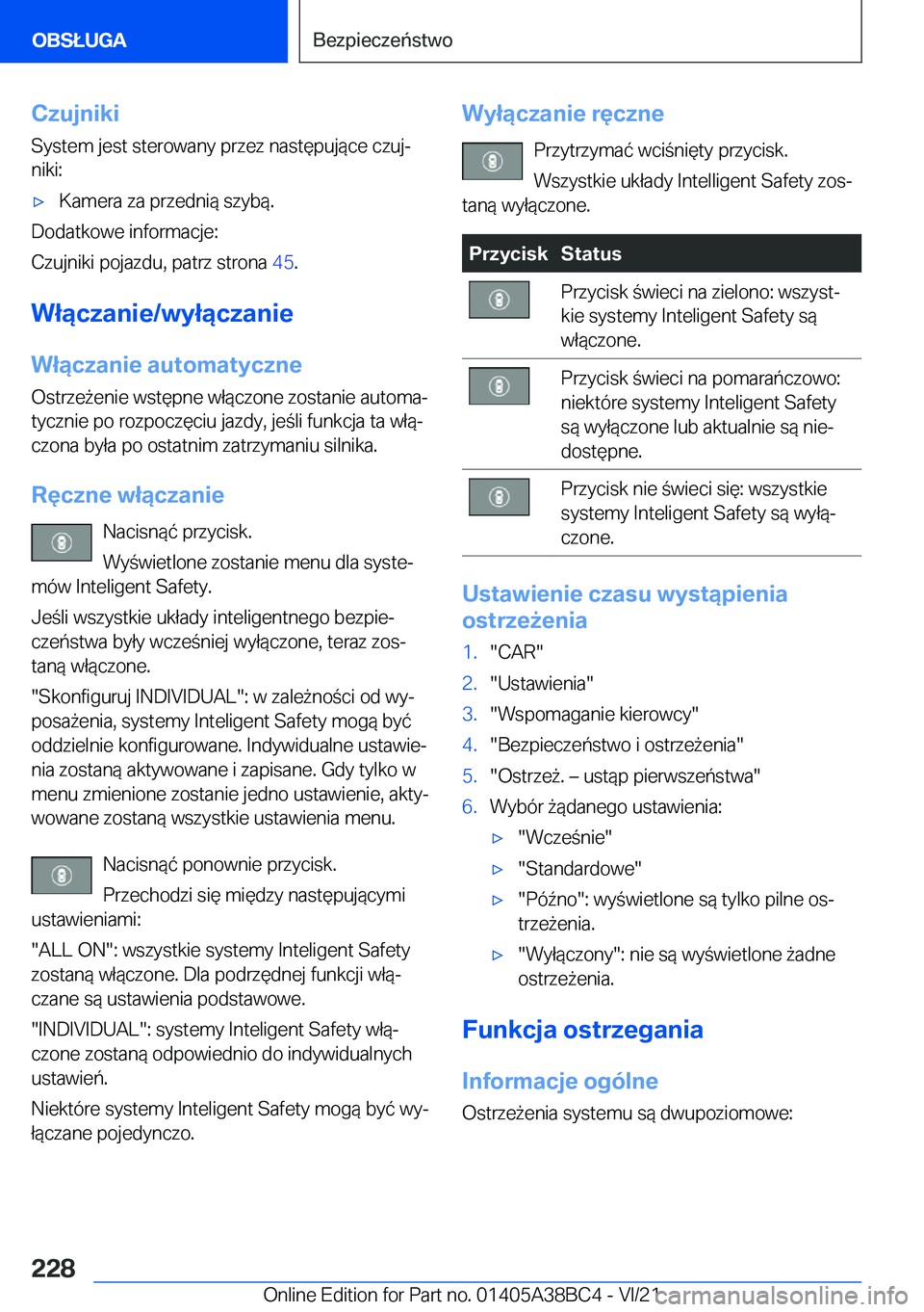 BMW M4 2022  Instrukcja obsługi (in Polish) �C�z�u�j�n�i�k�i
�S�y�s�t�e�m��j�e�s�t��s�t�e�r�o�w�a�n�y��p�r�z�e�z��n�a�s�t�