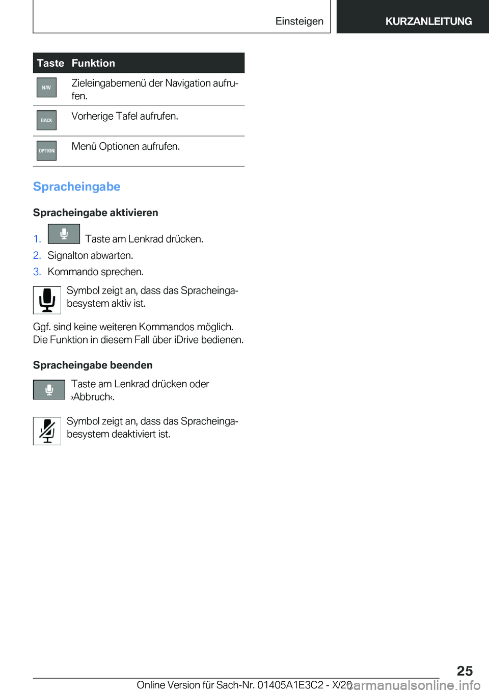 BMW M4 2021  Betriebsanleitungen (in German) �T�a�s�t�e�F�u�n�k�t�i�o�n�Z�i�e�l�e�i�n�g�a�b�e�m�e�n�