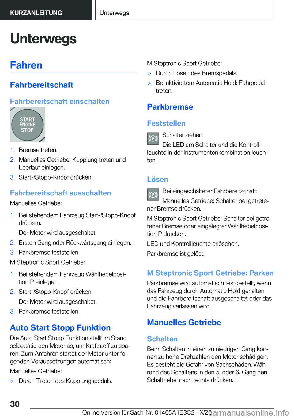 BMW M4 2021  Betriebsanleitungen (in German) �U�n�t�e�r�w�e�g�s�F�a�h�r�e�n
�F�a�h�r�b�e�r�e�i�t�s�c�h�a�f�t
�F�a�h�r�b�e�r�e�i�t�s�c�h�a�f�t��e�i�n�s�c�h�a�l�t�e�n
�1�.�B�r�e�m�s�e��t�r�e�t�e�n�.�2�.�M�a�n�u�e�l�l�e�s��G�e�t�r�i�e�b�e�:��K�