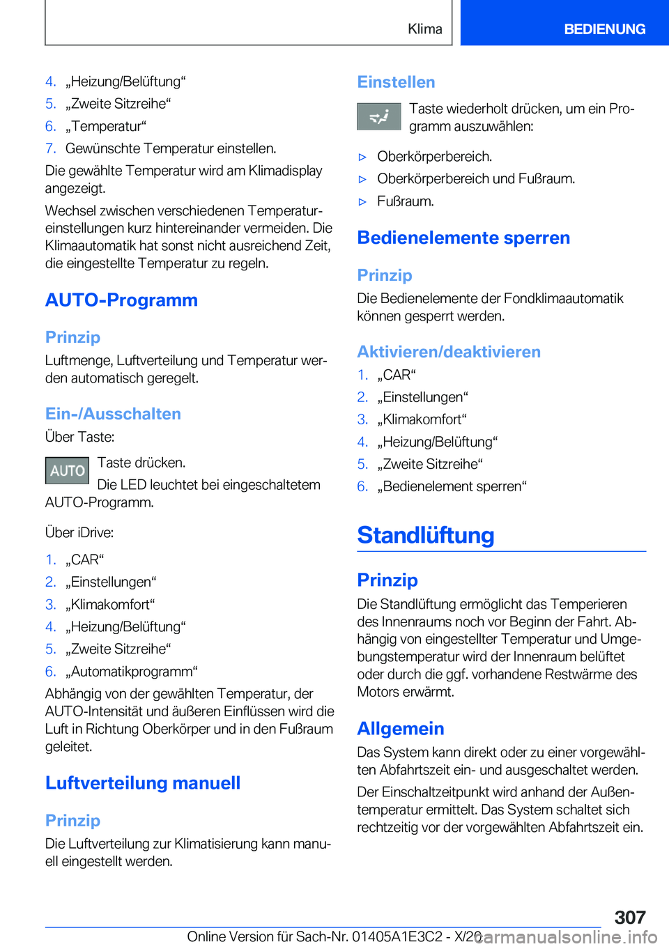 BMW M4 2021  Betriebsanleitungen (in German) �4�.x�H�e�i�z�u�n�g�/�B�e�l�