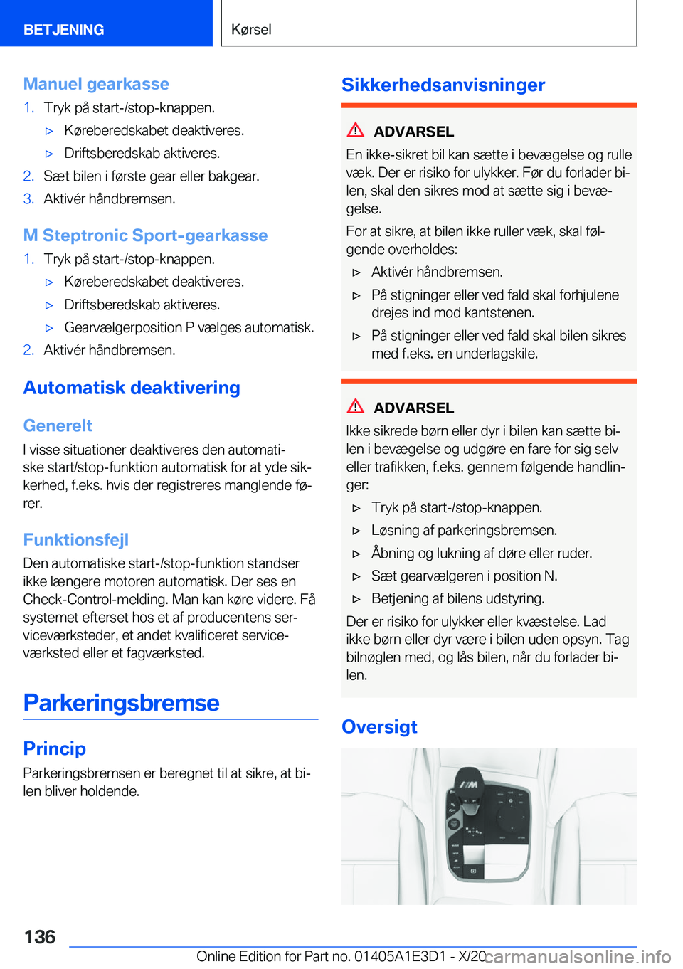 BMW M4 2021  InstruktionsbØger (in Danish) �M�a�n�u�e�l��g�e�a�r�k�a�s�s�e�1�.�T�r�y�k��p�å��s�t�a�r�t�-�/�s�t�o�p�-�k�n�a�p�p�e�n�.'x�K�