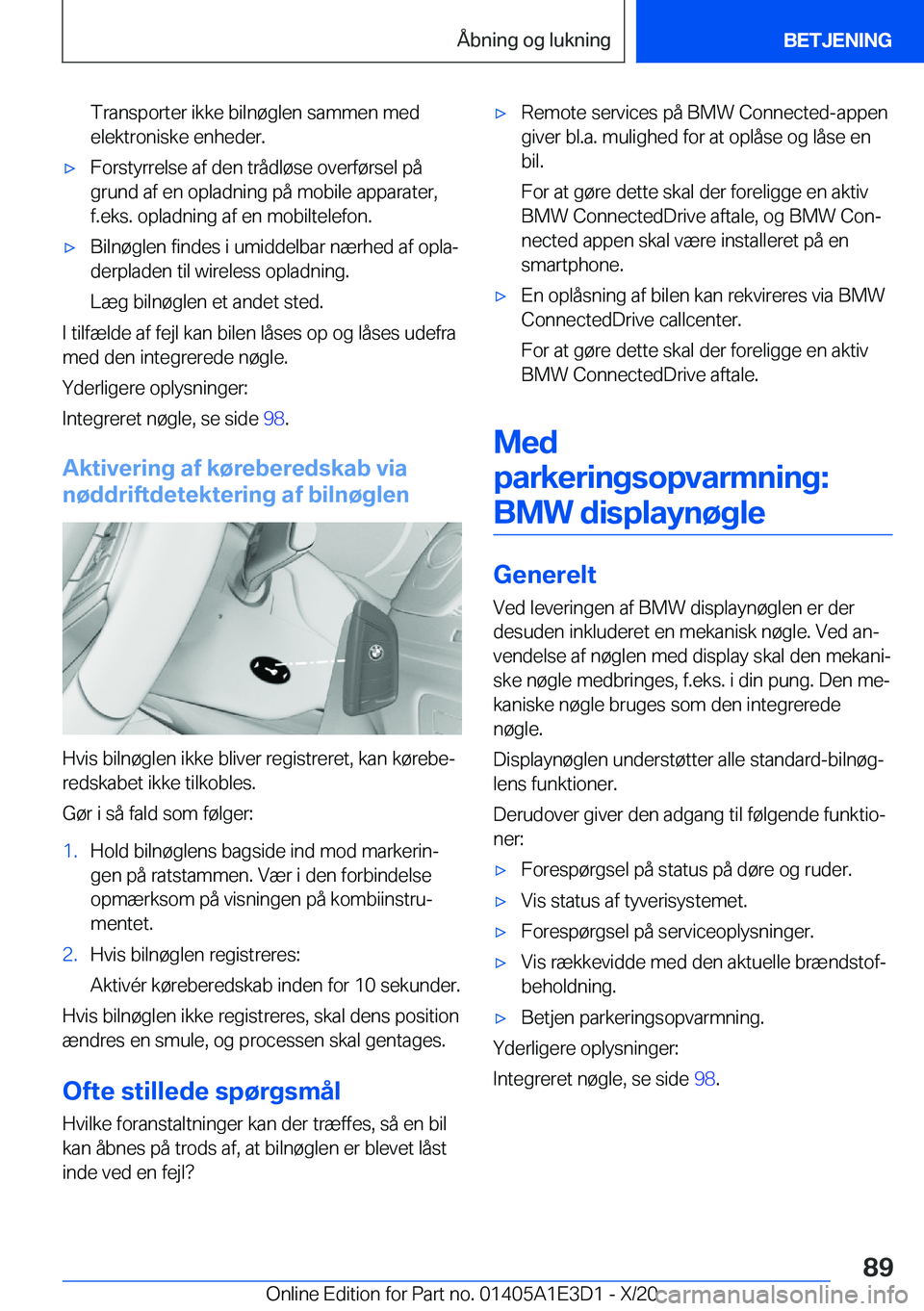 BMW M4 2021  InstruktionsbØger (in Danish) �T�r�a�n�s�p�o�r�t�e�r��i�k�k�e��b�i�l�n�